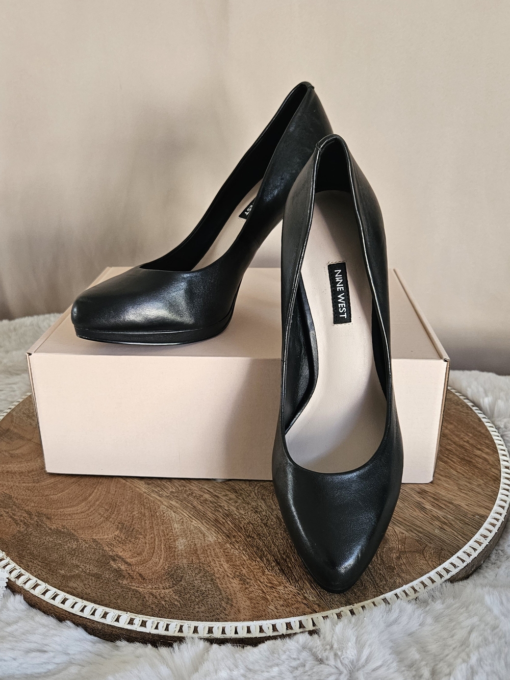Nine West Black Leather Pointed-Toe Pumps